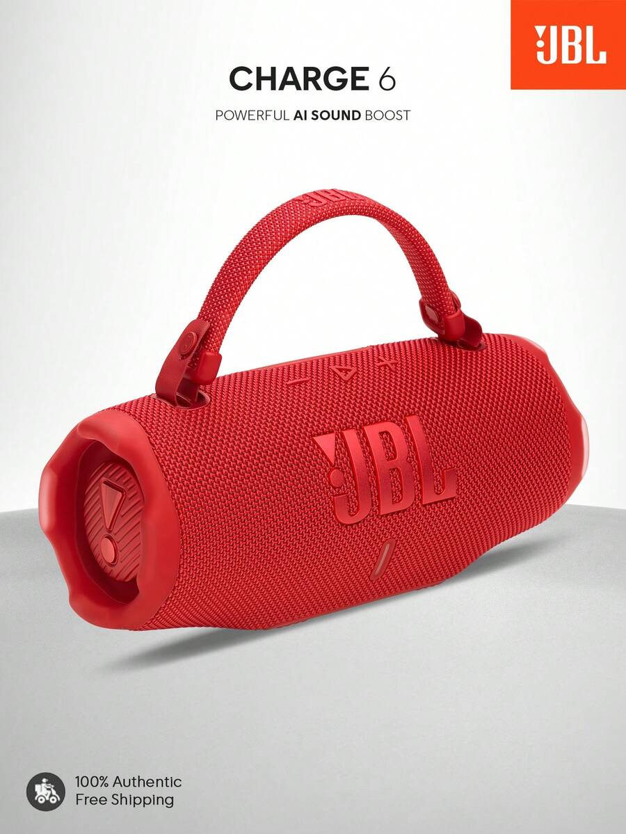 Altavoz Bluetooth portátil, resistente al agua y a los golpes, Charge 6, sonido Pro audaz, mejora de sonido por IA, 28 horas de reproducción, batería portátil incorporada, correa desmontable resistente