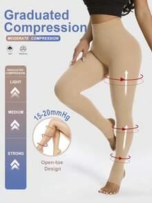 女士15-20mmHg弹力压缩连裤袜，露趾设计，修身性感，运动紧身袜，舒适保暖 - 彩色 - 查看 12