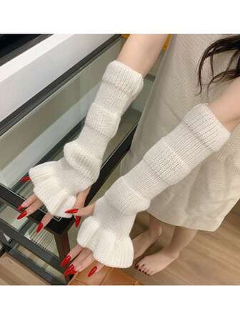 1/2 Pairs Knitted Flared Sleeve Cuffs, Warm For Winter, Thick Knitted Arm Warmers, Wavy Cuffs For JK Girls