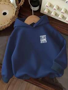 男童印花保暖连帽衫，秋冬季保暖舒适 - 藏蓝色 - 查看 5