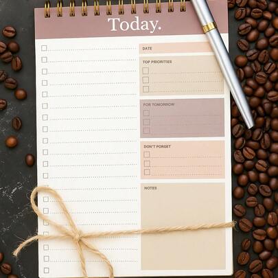 Trees 1本B5尺寸365天无日期待办事项清单计划本，带复选框可标记任务优先级和备注，适用于办公室、家庭、学校、桌面装饰，也是送给女性、教师、母亲的礼物。