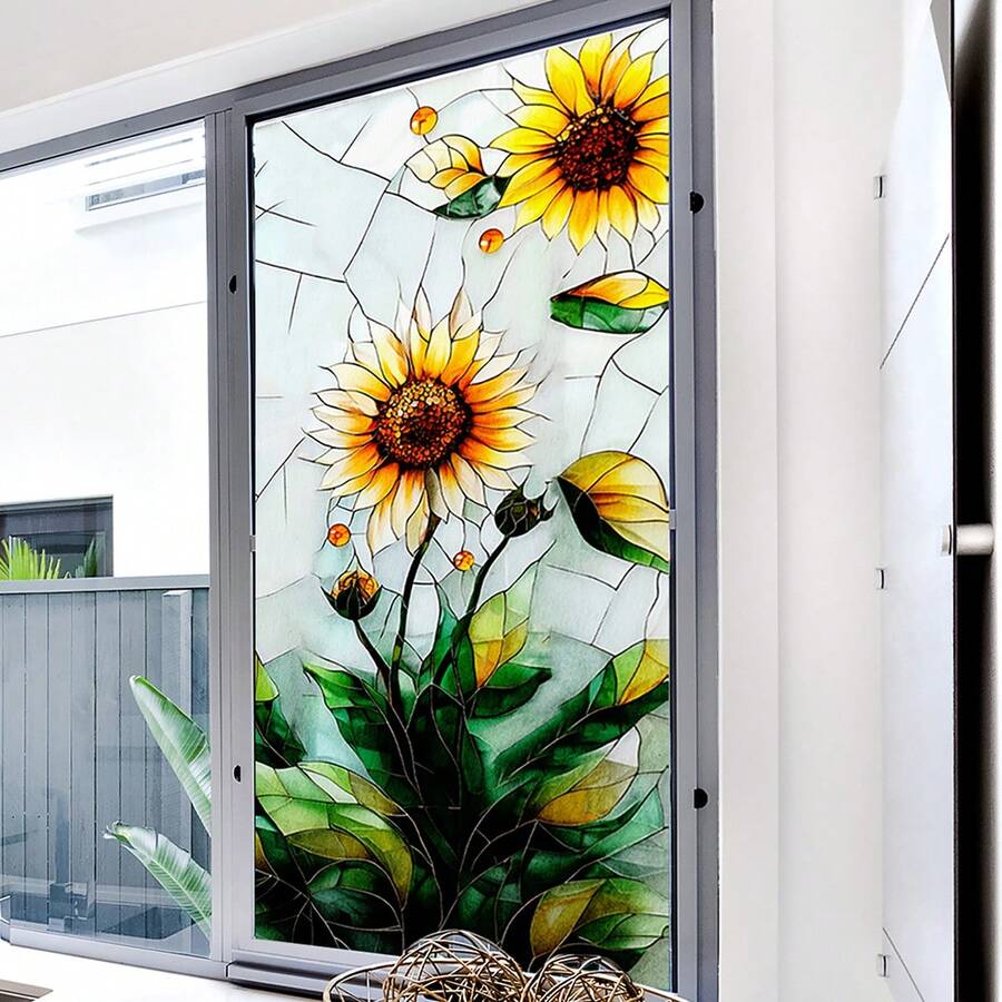 Adhesivos para ventanas, elegantes girasoles, vinilo adhesivo para ventanas de PVC, decoración para el hogar y el baño. - Multicolor - Ver 1