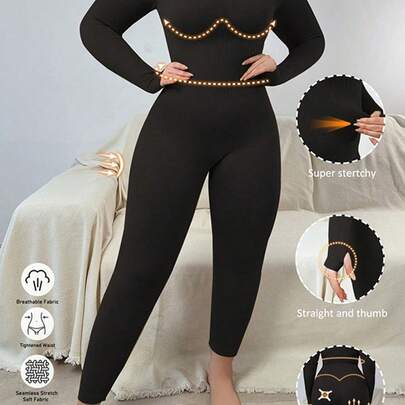 1 件女式加大码无缝黑色优雅简约透气瑜伽健身塑身衣连体衣