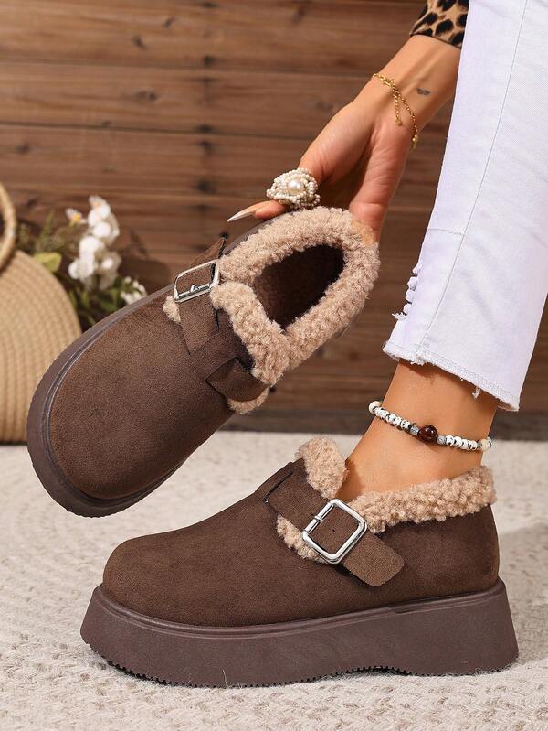 Women's Fashionable, Avant-Garde Korean Style Winter Boots, Cold-Resistant, Anti-Slip, Durable Snow Boots With Buckle Design, Low-Cut, Low Vamp, Suitable For Daily Wear