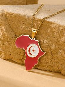 18K Gold Plated 1pc African National Flag Drip Oil Stainless Steel Map Necklace Men's Jewelry National Day Souvenirs Gift - Multicolor - View 3