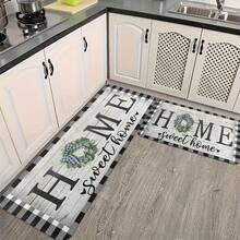 Product: Sponge Thickness: 10mm, Density: 18D, Square Gram Weight 500 2/3pcs Set Kitchen Mat, Retro Farmhouse Kitchen Decor Small Rug, Country Buffalo Plaid Rug, Spring Garland, Kitchen Wood Board Rug, Flannel Material