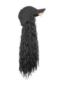 22英寸合成假发帽，卷曲波浪发，可调节女士棒球帽假发，水波纹发型