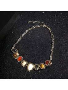 Light Luxury Versatile Exquisite Internet Celebrity Necklace Bracelet Set Fashion Simple Circle Stone Bead Collarbone Chain - 項鍊 - 查看 7