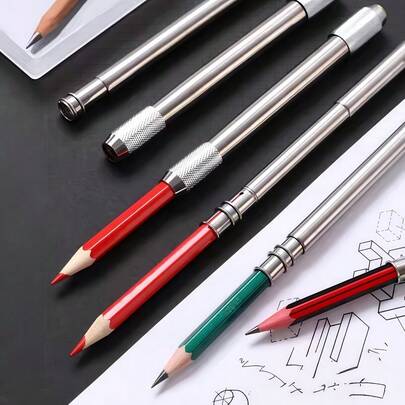 2pcs/Set Metal Pencil Extender, Double-Ended Metal Pencil Extender, Elongated Pencil Shaft, Retractable Colored Pencil Extender