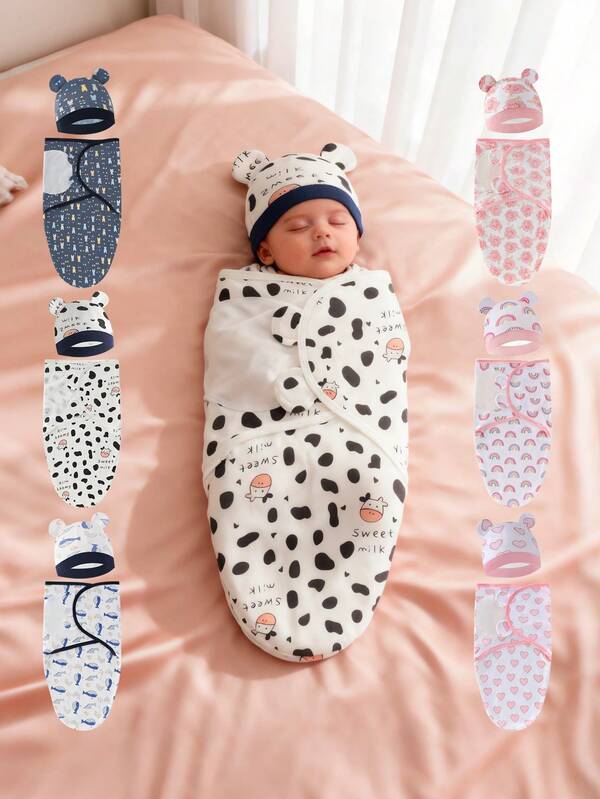 1 Set de Manta Envolvente de Algodón Suave para Recién Nacidos, Adecuada para Bebés Niños y Niñas, Fácil de Usar y Envolver, Apta para Bebés de 0-3 Meses, Adecuada como Regalo para Diversas Ocasiones, Ideal para Artículos Esenciales de Bebé Recién Nacido