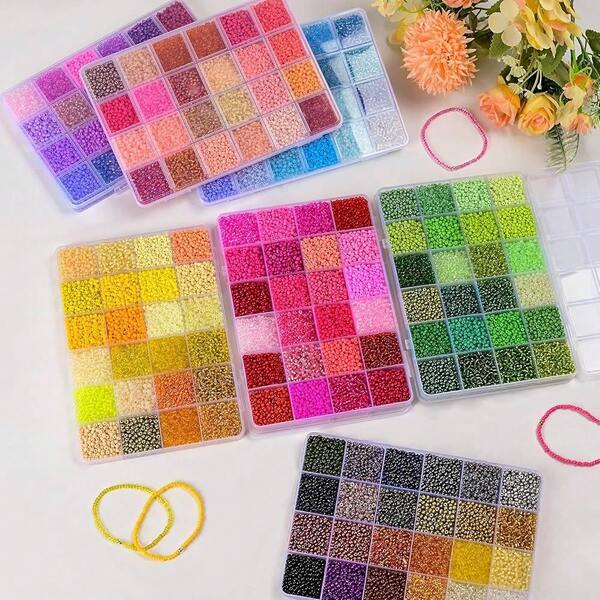 1 Box 24 Colors Approx. 1000pcs 3mm Glass Seed Beads Set, Bracelet & Jewelry Making Kit