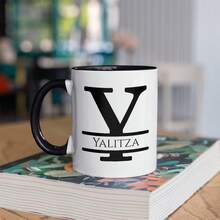 Personalized Monogram Coffee Mug, Initial Letter M Customized For Women Men Girls Boys Dads Moms Friends, Taza De Café Personalizada Con Monograma, Letra Inicial Black Handle Mug Letter M 11oz - 初始 Y - 查看 2
