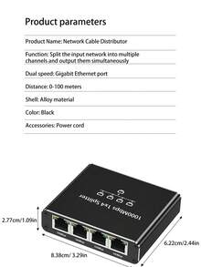 Gigabit Ethernet Cable 1-To-4 Splitter, Allowing Multiple Devices To Use The Internet Simultaneously At High Speed With A Single Network Cable, 1-To-4 Port Sharing Device, RJ45 Network Cable Splitter.