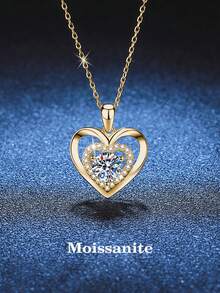 BLOVEMEE 1 buc colier elegant de lux din argint 925 cu moissanit de 1 carat și 6,5 mm, cu pandantiv în formă de inimă, potrivit pentru purtarea zilnică a femeilor, petrecere, vacanță, Ziua Îndrăgostiților, Ziua Mamei, Crăciun, cadou de ziua de naștere