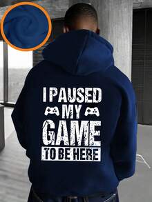 男童印花保暖连帽衫，秋冬季保暖舒适 - 藏蓝色 - 查看 3