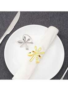 Knife Fork Spoon Napkin Ring Napkin Holder High-End Hotel Dining Table Decoration Napkin Ring - Bạc - Xem 2