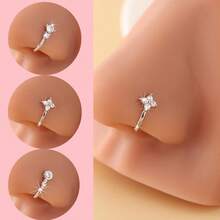 3pcs Rhinestone Decorated Clip-On Nose Rings, Adjustable Fake Nose Piercing Jewelry, Fashionable Hip-Hop Accessories - Multicolor - View 2