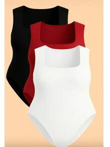 Kit 3 Bory Plus Size Body Bori Tank Top Thick Strap Closed Back Second Skin Fresh Fashion Spring Summer Timeless Clothes Large - 黑/白/紅 - 查看 2