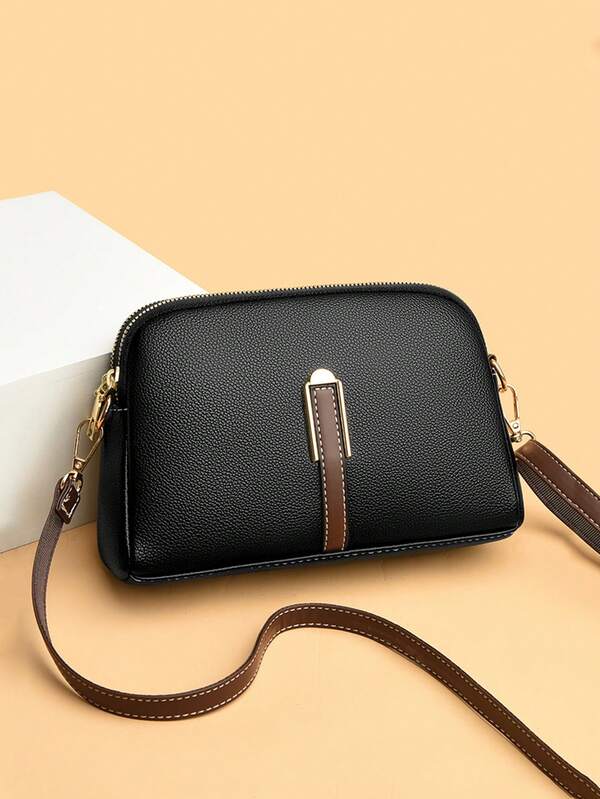 Vintage Litchi Embossed Crossbody Bag, Retro PU Leather Shoulder Bag, Women's All-Match Handbag & Purse