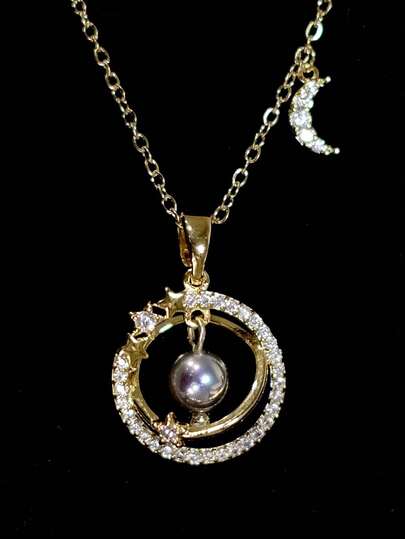 1 pieza Colgante de diseño de nicho de galaxia cósmica con circonita cúbica y perla falsa de lujo y moda, adecuado para regalos, fiestas, vacaciones, uso casual, banquetes, uso diario, días festivos