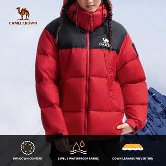 CAMEL CROWN Chaqueta de plumón para mujer para exteriores, engrosada, con reflejo de calor, antiestática, cortavientos, repelente al agua y cálida con capucha