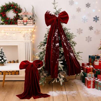 1 pieza Elegante lazo burdeos para decorar la parte superior del árbol de Navidad, decoraciones para el árbol de Navidad, adecuado para decoraciones de boda, fiesta de cumpleaños, fiestas navideñas, decoración del ambiente navideño, adornos navideños, regalos de Navidad, decoración navideña, decoración de habitación, decoración del hogar, decoraciones navideñas de invierno, regalos de Navidad para el hogar, decoración navideña
