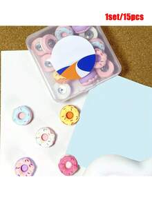 15 Pieces Of Decorative Pushpins, Donut-Shaped Pushpins, Suitable For Photo Walls, Feature Walls, Whiteboards, Cork Boards, Maps, Bulletin Boards, Offices Or Homes,Educational Supplies - Multi-Functional Doughnut-Style Paper Clips
