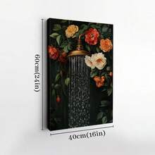 1pc Framed Canvas Wall Art Prints Poster, Shower Head In A Flower Bed, Surrounded By Roses And Green Leaves, Vintage Realistic Oil Painting Style Art Posters Canvas Print Painting For Living Room Bedroom Office Bathroom Dorm Home Decor, Ready To Hang, 2D Flat - 彩色 - 查看 9