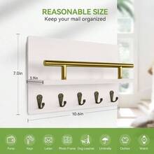 Key Holder Wall Mount, Decorative Key Rack With Shelf 5 Sturdy Hooks, Rustic Key Hooks Wall Mail Organizer Hanging Dog Leash, Glasses, Wooden Key Hanger With Mounting Hardware - 白色+10.6英寸 - 查看 4