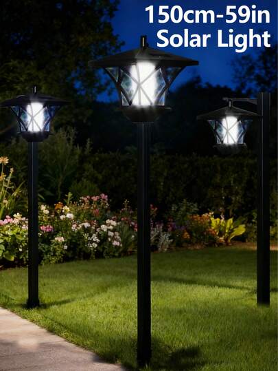 59 英寸太阳能灯柱灯户外 150 厘米太阳能复古路灯适用于花园、草坪、小路、车道、前门/后门（44 厘米/150 厘米）