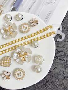 18pcs Detachable Faux Pearl Chain Shoe Decoration, Suitable For Sandals, Slippers, Clogs, Beach Shoes, All Season Use, Perfect Holiday Gift