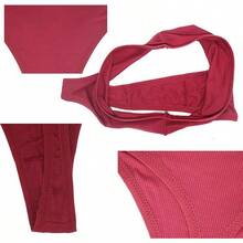 High Waisted Cotton Thongs For Women, Breathable Plus Size Multipack - 黑色*1 白色*1 軍綠色*1 酒紅色*1 藍色*1 卡其色*1 - 查看 3