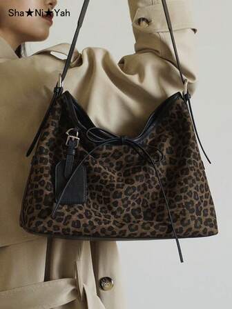 时尚豹纹腋下包，复古美式单肩斜挎包，女士休闲手提包，秋冬