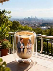 1/2pcs Custom Simple Light Luxury Double-Layer Insulated Heat Preservation Good Glass Coffee Cup , Transparent, With Portable Handle, Suitable For Cappuccino, Latte, Tea, Hot And Cold Drinks, Suitable For Easter, Christmas, Birthday Party