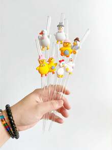 1pc Cute Cartoon Duck Glass Straw, Anti-Scald Anti-Lipstick Milk Tea Juice Beverage Cold Drink Colorful Cartoon Duck Bent Glass Straw