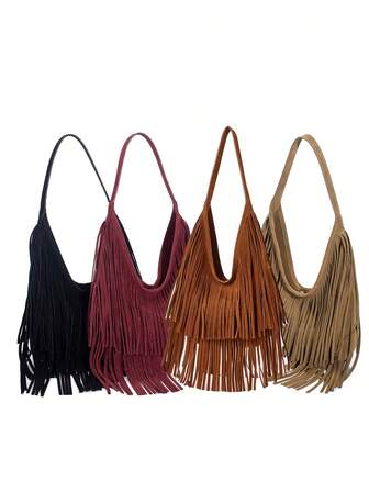1pc Women's Bohemian Vintage Fringe Tote Bag, Suede Shoulder Bag, Brown Retro Fringe Underarm Bag, Suitable For Daily Gatherings, Work Commute, Dates, And An Ideal Gift Choice