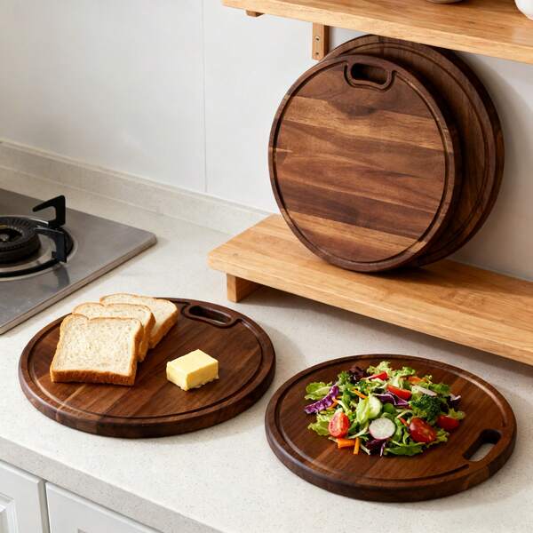 Decorative Round Cutting Board With Handle – Food-, Durable | Easy To Carry For Serving (Cheese, Fruits) & Chop Veggies | Ideal For Home Kitchen & Casual Gatherings
