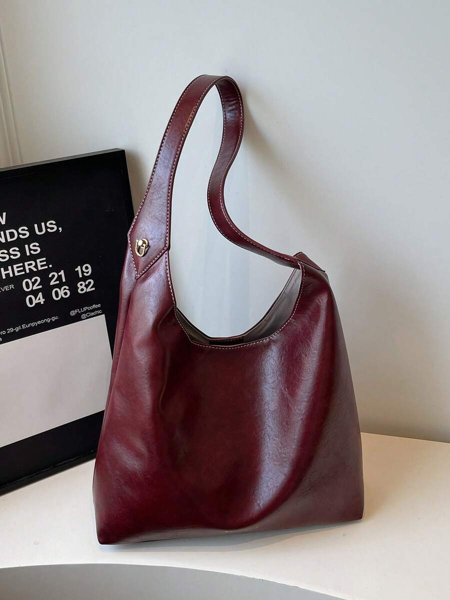 Bolso de mano de unicolor de moda 2026, bolso de diseño de nicho minimalista para llevar debajo del brazo, bolso de hombro de gran capacidad (sin colgante)