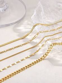5pcs Elegant Gold-Plated Bracelet Set, Suitable For Women And Girls As Hand Accessories