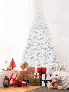 A White Bare Christmas Tree, High-Density Artificial Pine Tree With Base, Easy To Assemble, Holiday Decoration, Not Lit, Artificial Half Christmas Tree, Create A Festive Atmosphere, Space-Saving Design, Can Be Used Indoors And Outdoors, Christmas Decoration, Suitable For Home, Office - White - View 6