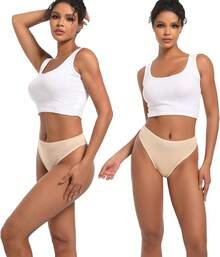 High Waisted Cotton Thongs For Women, Breathable Plus Size Multipack - 黑色*3 裸色*3 - 查看 3