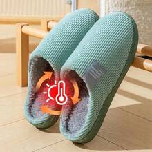 Pantoufles unisexes à rayures de couleur unie, chaudes et confortables. Pantoufles de maison en peluche douce pour couple, pour l'automne/l'hiver