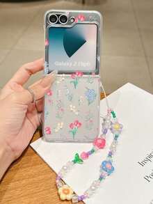 1 pezzo Custodia pieghevole per telefono in materiale PC alla moda e semplice, con elementi floreali a schermo intero, abbinata a un braccialetto dello stesso colore, per proteggere e prevenire la caduta: compatibile con Samsung Galaxy Z Flip 3/Z Flip 4/Z Flip 5/Z Flip 6/Z , OPPO Find N3 Flip, Razr 50 Ultra, Razr 60 Ultra, Razr 60, MIX Flip, Galaxy Z Flip7 FE. Portachiavi e cordino inclusi.