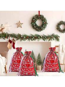 1 pieza Bolsas grandes de Navidad, 39 * 51cm Bolsas con cordón para regalos de Navidad, hechas de plástico duradero con una construcción resistente y un diseño festivo. Sirven para múltiples propósitos: perfectas para decoraciones de fiestas de Navidad, bolsas grandes para regalos de Navidad, bolsas de calendario de adviento, bolsas para regalos, sacos de Navidad personalizados