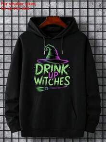 Men'S Oversized Hoodie - Black With Neon Green "Drink Up Witches" Text - Y2K Halloween Costume Party Outfit - Cozy Winter Pullover Sweatshirt - Loose Fit Hooded Sweater For Casual Attire - Easy Care Pullover Hoodie, Halloween Hoodie, Seasonal Clothing, Playful Graphic Design, Comfortable Fabric, Streetwear Fashion, Witchy Aesthetic, Durable Material, Long Sleeve Top, Streetwear Lovers,Fall Hoodies,Men's Fall Clothes,Street Wear,Halloween,Mens Hoodies,Y2k Clothes,Jesus Hoodie,Thanksgiving Day,Nightmare Before Christmas,Christmas - Black - View 1