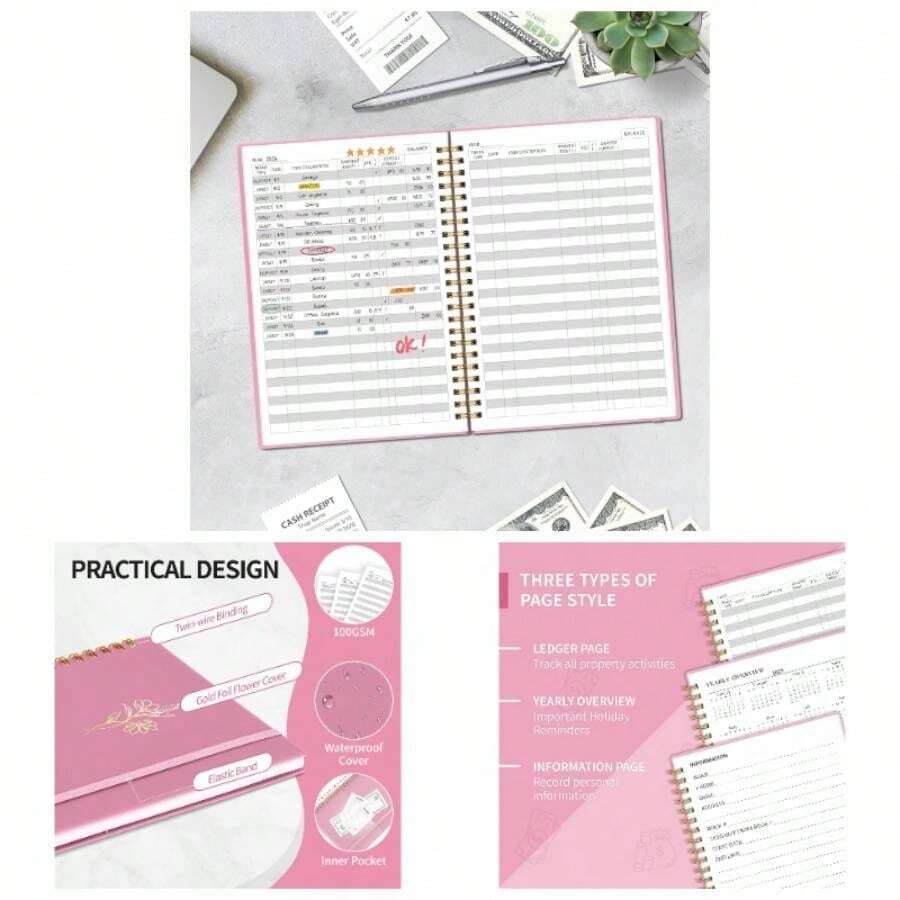 Accounting Ledger Book Small Business Bookkeeping Personal Use, Expense Tracker Notebook Family Budget, Bookkeeping Record Book, Income And Expense Log Book - 8.4x 6.1 Pink - Pink + Medium(8.4" X 6.1" ) - View 1