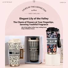 500ml Stainless Steel Coffee Cup, Dual Drinking Modes With Straight Drinking Mouth And Straw, 24-Hour Cooling, 12-Hour Heating, Stainless Steel Glass Cup, Car Cup, Floral Insulated Coffee Pot, Stainless Steel Material, Good Sealing Performance, Double-Wall, Suitable For Cold And Hot Beverages, Portable Design, Great For Office, Home, Travel, Camping, Christmas Gift, And Gift-Giving Occasions