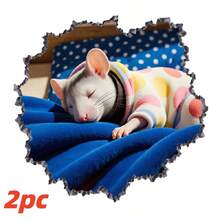 قطعتان من ملصقات الحائط لزينة عيد الميلاد، فأر لطيف يرتدي بيجاما ملصقات حائط ثلاثية الأبعاد، ملصقات حيوانات لاصقة قابلة للإزالة لغرفة المعيشة والنوم والمتجر والعطلات وديكور المنزل