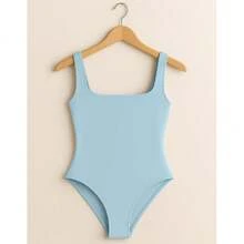 Women's Bori Bodysuit Square Neck Tank Top Thick Strap Basic Casual Blogger Suplex Various Colors Spring Summer - 淺藍色 - 查看 1
