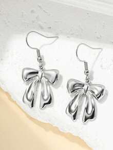 Gold Plated Bow Women Earrings 1 Pair French Art Fashion Accessories Suitable For Women Fit For Holiday Banquet Wear